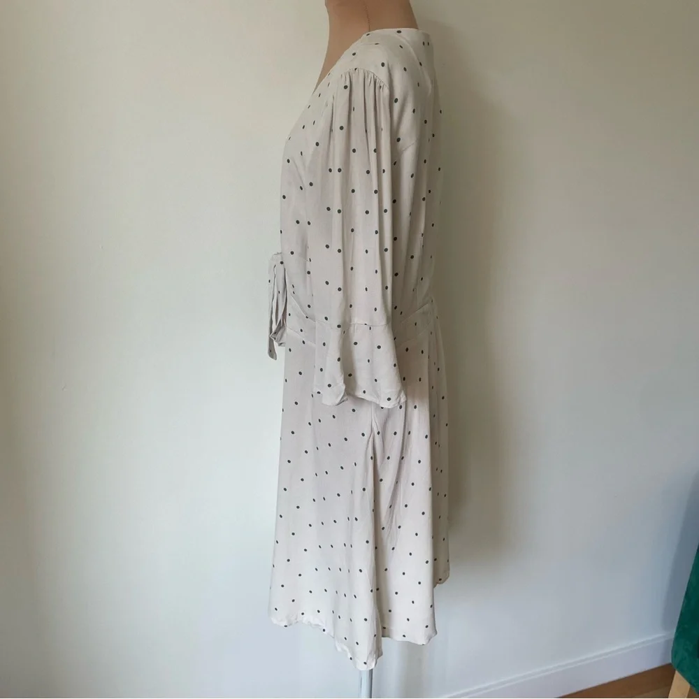 Free People All Yours Polka Dot Cream Combo Flutter Sleeve Deep V Mini Dress 12